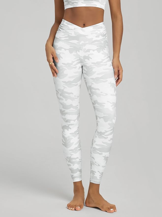 ODODOS Women's Cross Waist Yoga Leggings with Inner Pocket, 23"/25"/28" Gathered Crossover Workout Yoga Pants