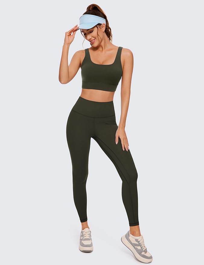 CRZ YOGA Butterluxe U Back Longline Sports Bras for Women - Scoop Neck Padded Yoga Workout Crop Top with Built in Pads