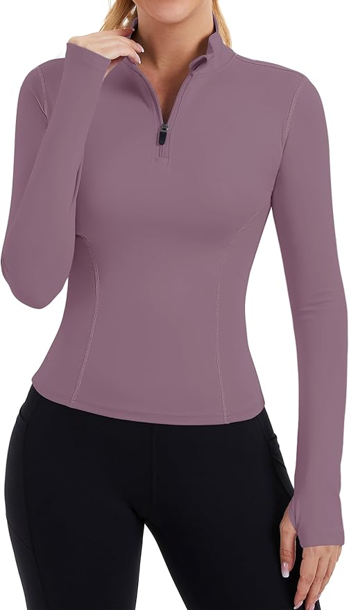 ZHENWEI Womens Workout Tops Long Sleeve Quarter Zip Pullover Quick Dry Golf Shirt Athletic Slim Fit Crop Yoga Gym Tops