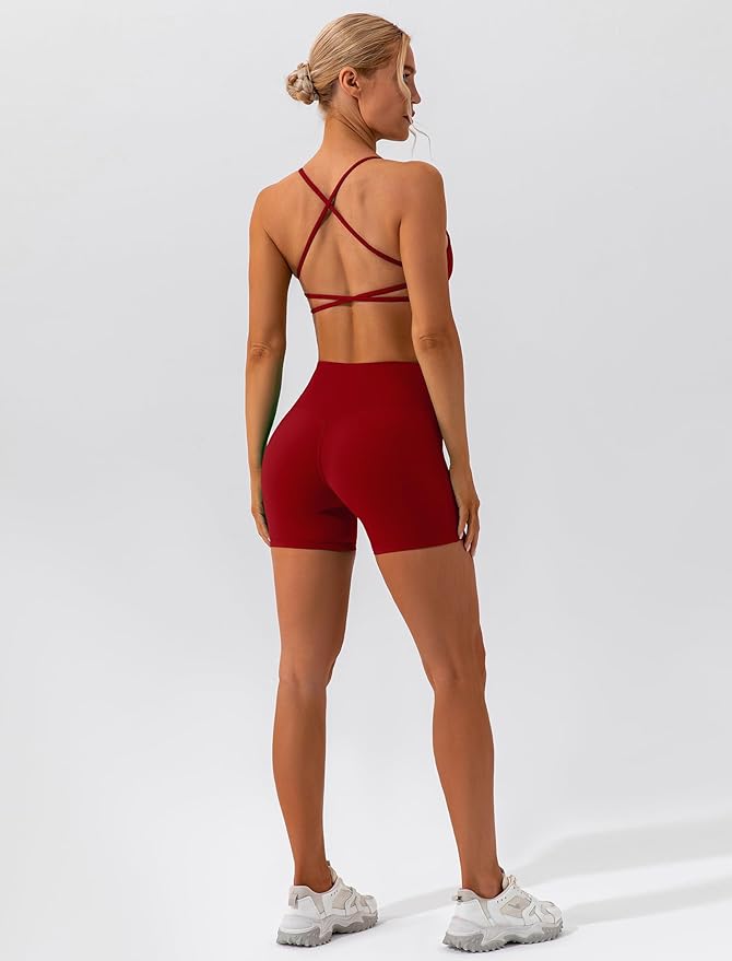 ABOCIW Workout Sets for Women 2 Piece Twist Front Halter Sports Bras High Waist Biker Shorts Exercise Gym Yoga Outfit
