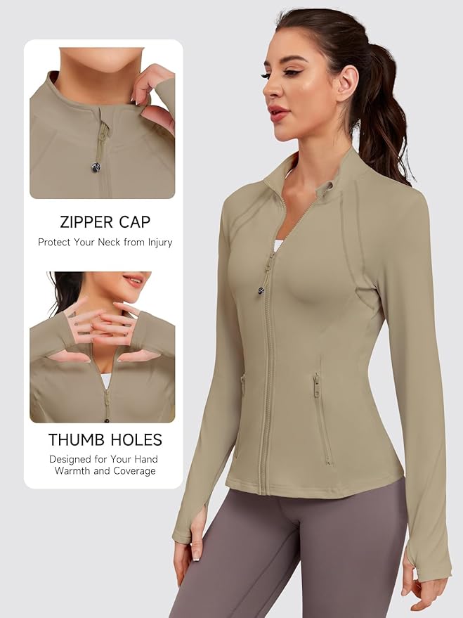 VUTRU Women Athletic Jacket Fitted Workout Running Zip Up Track Coat Layer with Thumb Holes Pockets for Yoga Gym Travel