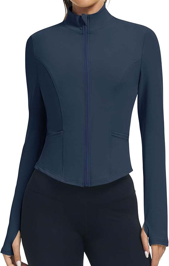 LOMON Women's Athletic Jackets Cropped Long Sleeve Workout Tops Yoga Zip Up Jackets Gym Tops Golf Shirts