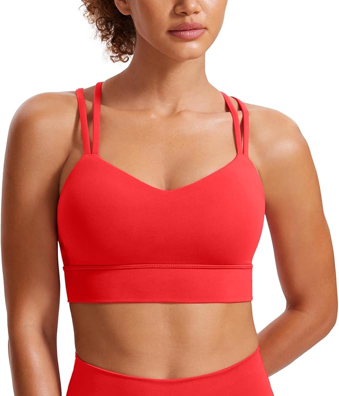 CRZ YOGA Softness Mold Butterluxe Strappy Longline Sports Bras for Women - Double Spaghetti Strap Workout Yoga Crop Top
