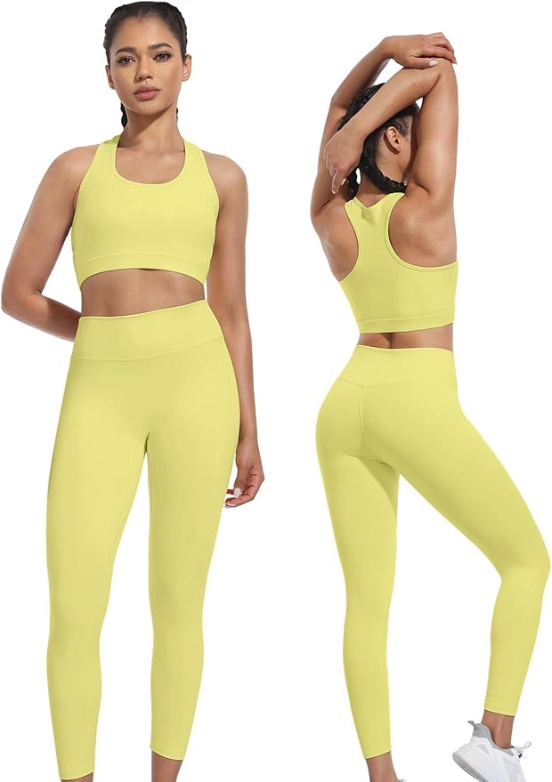 Workout Sets for Women 2 Piece High Waisted Seamless Leggings with Padded Stretchy Sports Bra Sets Gym Clothes