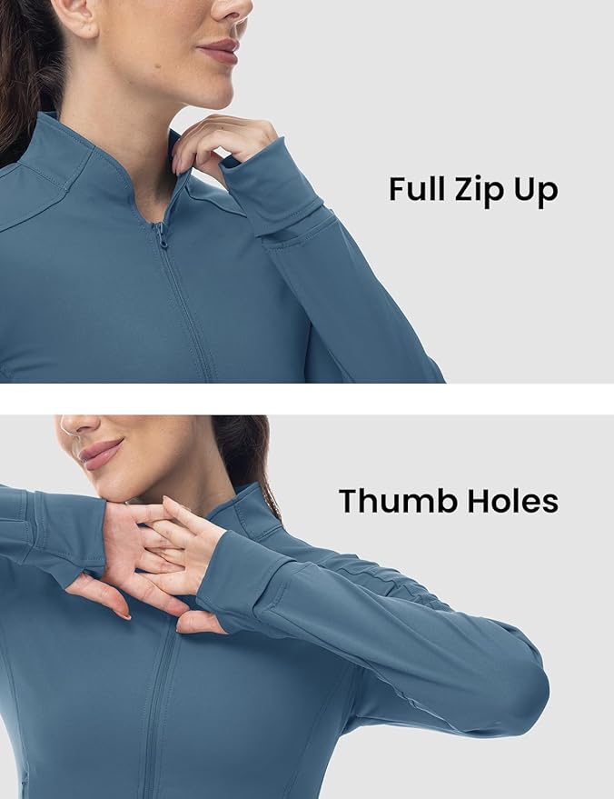 BGOWATU Women's Workout Athletic Jacket Full Zip Running Jackets Gym Yoga Track Tops with Pockets Thumb Hole