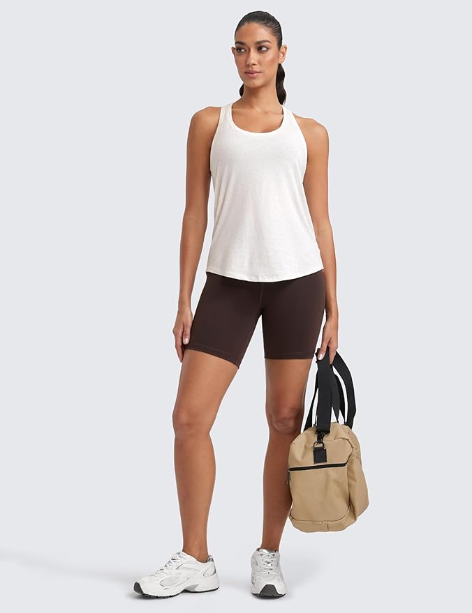 CRZ YOGA Pima Cotton Racerback Tank Tops for Women - Workout Athletic Casual Soft Scoop Neck Sleeveless Shirts