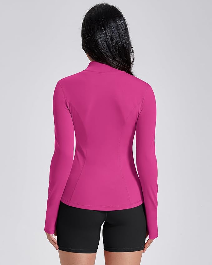AVGO Womens Workout Jackets Lightweight Athletic Zip Up Jacket Slim Fit Running Gym Top with Pockets & Thumb Holes