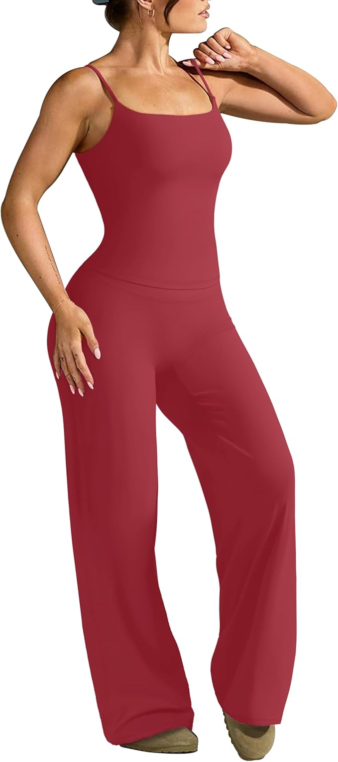 OMKAGI Workout Sets for Women Padded Tank Tops Matching Straight Leg Yoga Outfits