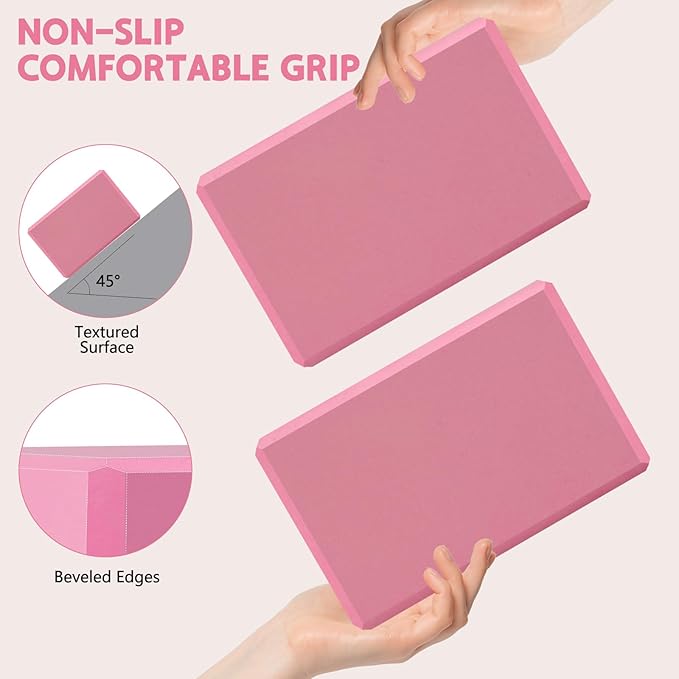 Yoga Block - Supportive Latex-Free Eva Foam - Soft Non-Slip Surface with Beveled Edges for Yoga, Pilates, Meditation - Yoga Accessories for Stability, Balance, Deepen Stretches