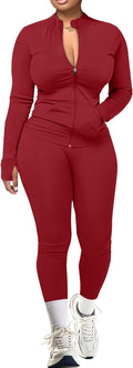 UOUA Two Piece Outfits Women Tracksuit Sets Long Sleeve Zip Up Jacket & Leggings for Gym Workout Set