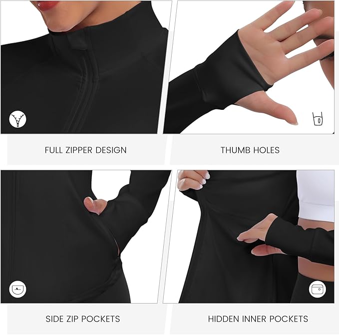 Women's Athletic Jackets Lightweight Sport Workout Jackets Zip Up Running Jackets with Thumb Holes for Gym Yoga