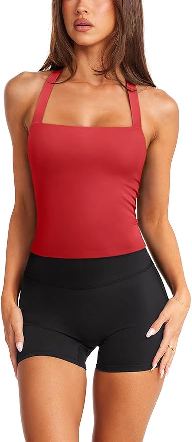 LASLULU Womens Sexy Halter Sports Bra Workout Tops Wirefree Sleeveless Gym Yoga Tank Tops Y2k Casual Crop