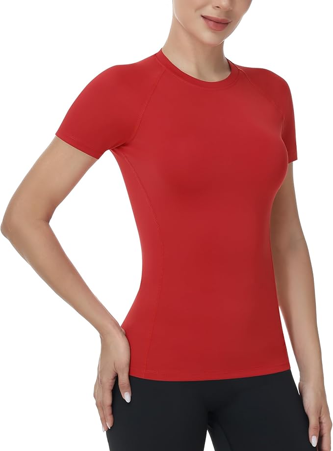 Runhit Compression Shirt Women Short Sleeve Workout Tops Athletic Gym Moisture Wicking T-Shirt Running Yoga Base Layer
