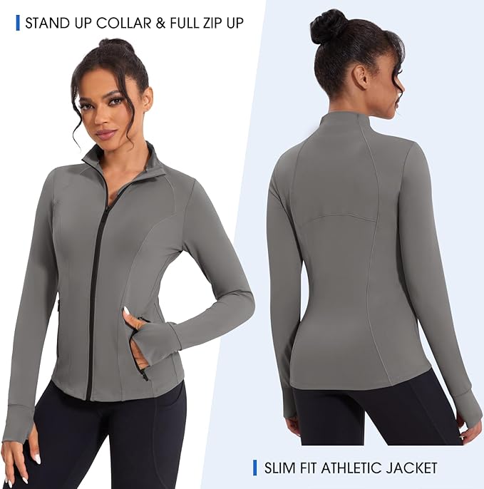 Workout Jackets for Women Lightweight Running Sweat Jackets Full Zip Up Exercise Yoga Athletic Clothes with Pockets