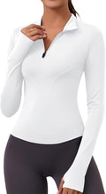LOMON Womens Long Sleeve Workout Tops Quick Dry Quarter Zip Pullover Crop Yoga Athletic Slim Fit Shirts