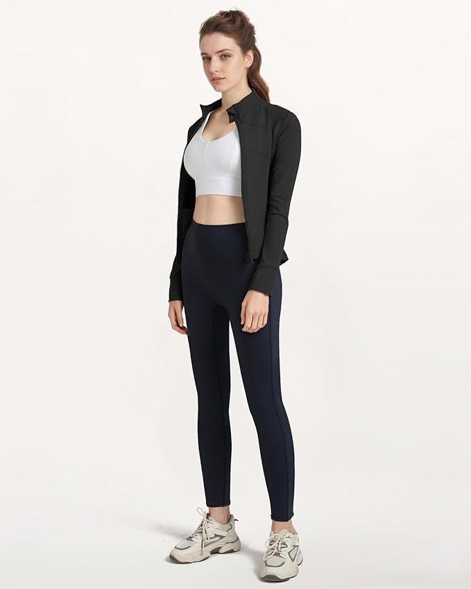 Gacaky Women's Slim Fit Workout Running Track Jackets Full Zip-up Yoga Athletic Jacket with Thumb Holes