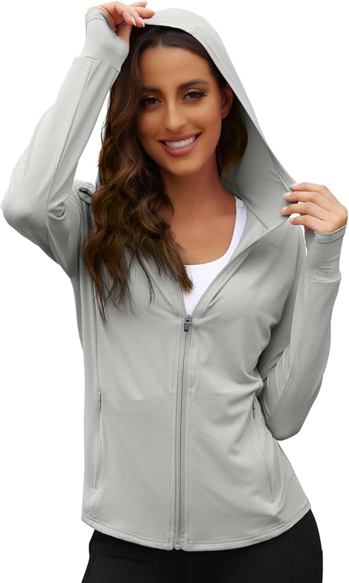 We1Fit Women's UPF 50+ Sun Protection Jacket Hoodie Sun Shirts Hiking Running Athletic Shirt