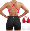 SUUKSESS Women 2 Piece Open Back Strappy Sports Bra Pack Twist V Neck Workout Crops