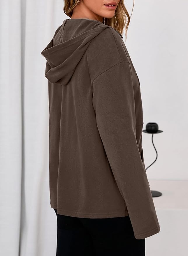 Dokotoo Hoodies for Women Soft Fleece Half Zip Up Hoodie Long Sleeve Casual Pullover Oversized Sweatshirt Hooded Tops