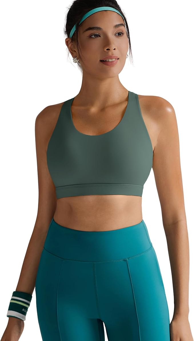 RUNNING GIRL Sports Bras for Women,Padded Strappy Sports Bras Criss-Cross Back Medium Support Sports Bras with Removable Cups