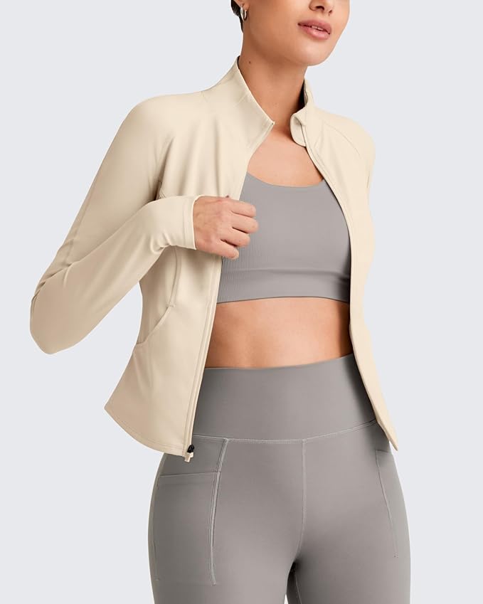 G4Free Workout Jackets for Woman BareFeel Cropped Zip Up Athletic Running Jacket Slim Fit Yoga Tops with Thumb Holes