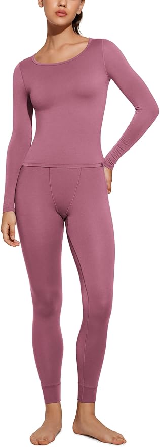 CRZ YOGA Soft Thermal Underwear Sets for Women Lightweight Long Johns Base Layer Pajamas Warm Top Bottom