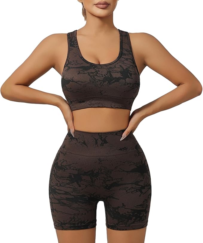 IwIeIaIrI Workout Sets for Women 2 Piece Seamless High Waist Shorts Yoga Outfits Sports Bra Gym Shorts