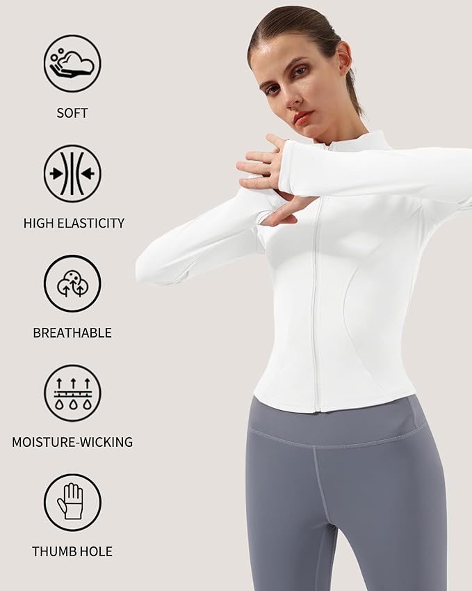 Locachy Women's Lightweight Stretchy Workout Full Zip Running Track Jacket with Thumb Holes