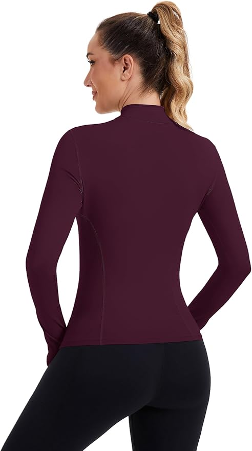 ZHENWEI Womens Workout Tops Long Sleeve Quarter Zip Pullover Quick Dry Golf Shirt Athletic Slim Fit Crop Yoga Gym Tops