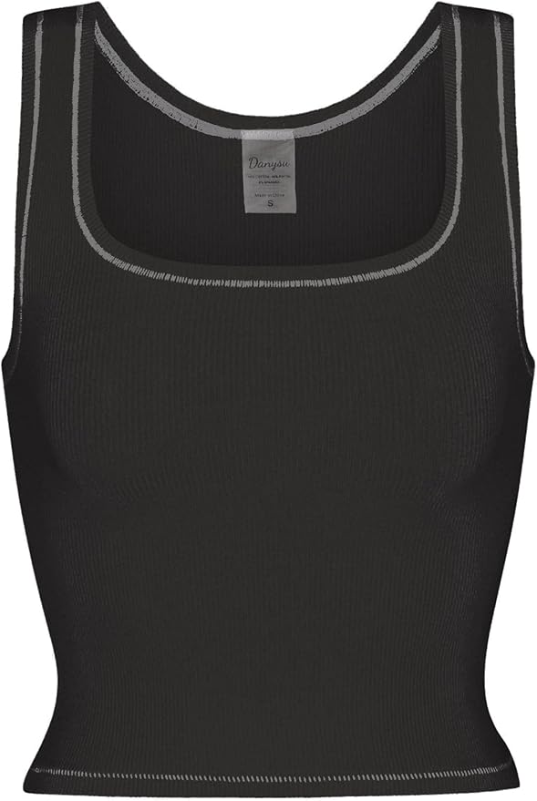 Danysu Women Rib Tank Top Padded Workout Top Square Neck Crop Tank Fitted Basic Cami Tops