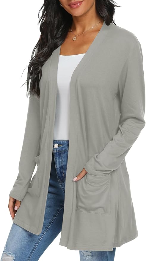 Womens Casual Lightweight with Pocketes Long Sleeve Open Front Cardigan