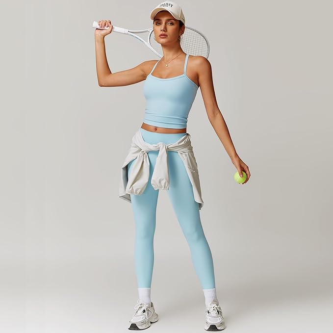 Women 2 Piece Workout Sets (NEW) Yoga Outfit Open Back Tank Top High Waisted Leggings Gym Sets Tracksuits
