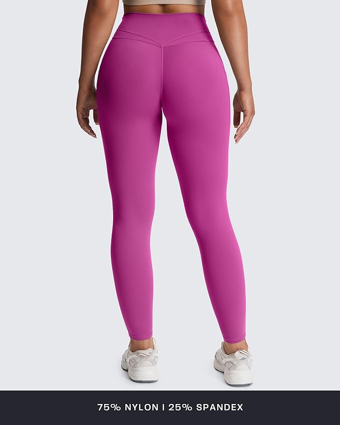 Aoxjox Women's Trinity High Waisted Yoga Pants with Pockets Cross-Waist Tummy Control Buttery Soft Workout Leggings 26"