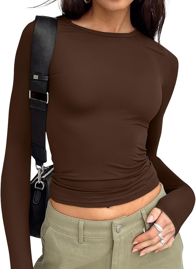 Trendy Queen Womens Long Sleeve T Shirts Fall Fashion 2026 Basic Crop Tops Going Out Outfits Y2k Clothes