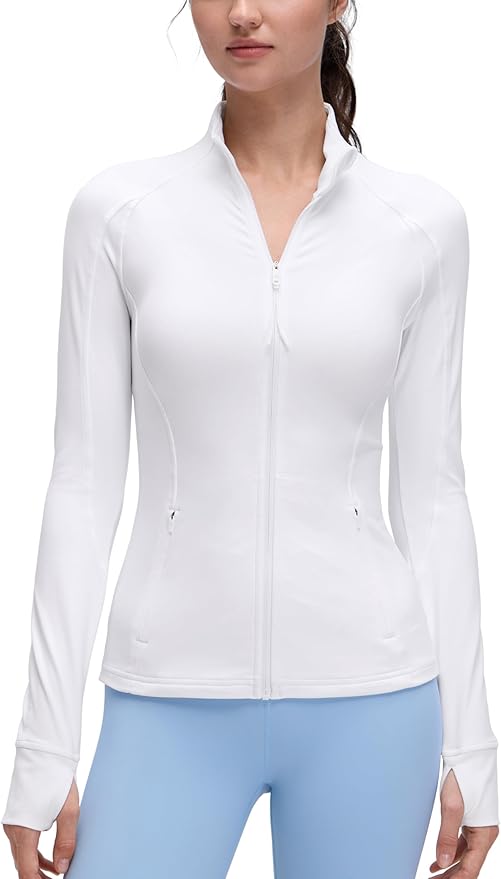 CRZ YOGA Butterluxe Hip Length Jackets for Women - Full Zip Athletic Track Tops with Thumb Holes Pockets