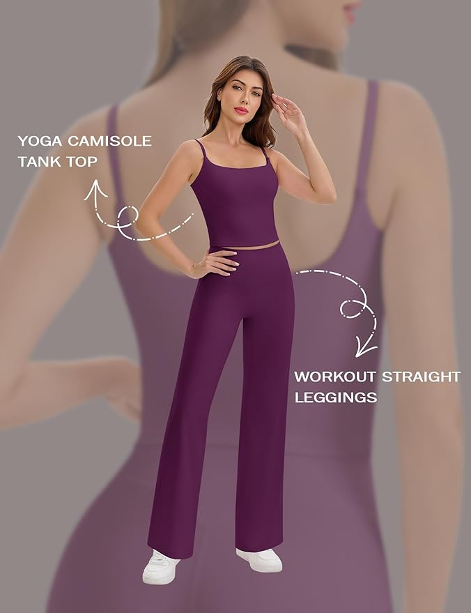 Ieumaz Strappy Crop Top for Women Scoop Neck Longline Gym Workout Sports Bras Built in Removable Pads Yoga Camisole Tank Top