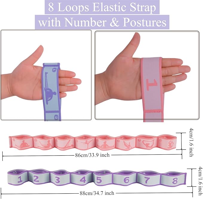Elastic Yoga Stretching Strap with Loops, CEILIWEN Stretch Straps for Physical Therapy, Pilates Stretch Band, Elastic Exercise Bands, Leg Stretching Strap, Stretch Resistance Bands for Exercise
