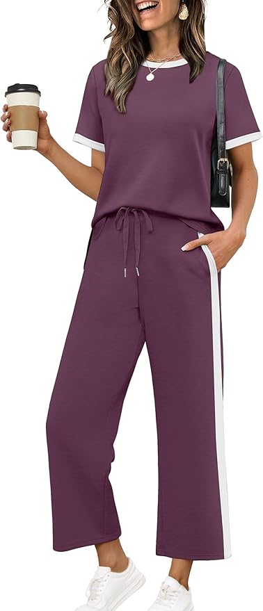 XIEERDUO Women's Side Slit Lounge Sets 2026 Fashion 2 Piece Travel Outfits Cozy Loungewear Wide Leg Tracksuits S-3XL