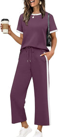 XIEERDUO Women's Side Slit Lounge Sets 2026 Fashion 2 Piece Travel Outfits Cozy Loungewear Wide Leg Tracksuits S-3XL