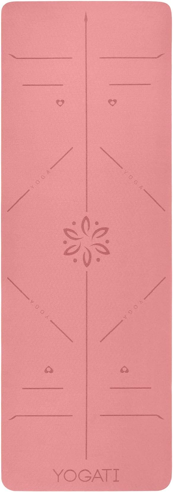 YOGATI® Yoga Mat with Strap with Alignment Lines. Home Workout Mat for Women, Men and Kids. Thick Non Slip Yoga Mat for Pilates and Fitness. Brown, Pink and Purple Yoga Mats