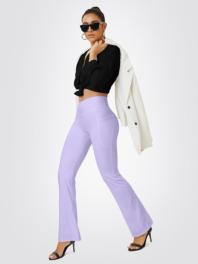 FOHOFO Yoga Pants Women, Flare Leggings for Women with Pockets Crossover High Waisted Bootcut Yoga Pants