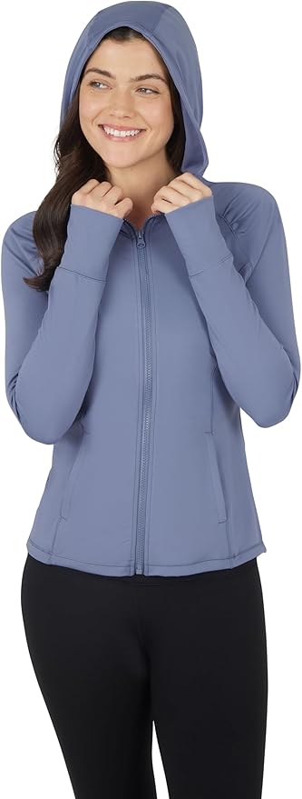 Yogalicious Full-Zip Lightweight Hooded Running Workout Yoga Lux Jacket with Pockets