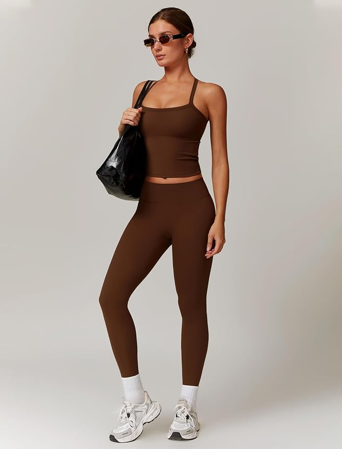 QBGJTD Womens Workout Sets Two Piece Cross Back Tank Top Matching High Waist Leggings Sets Gym Outfits Work Out Clothes