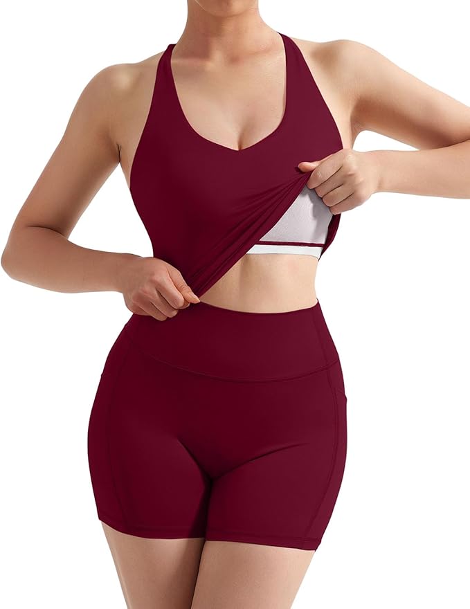 SUUKSESS Women 2 Piece Workout Sets Padded Tank Tops Tummy Control Leggings Gym Outfits