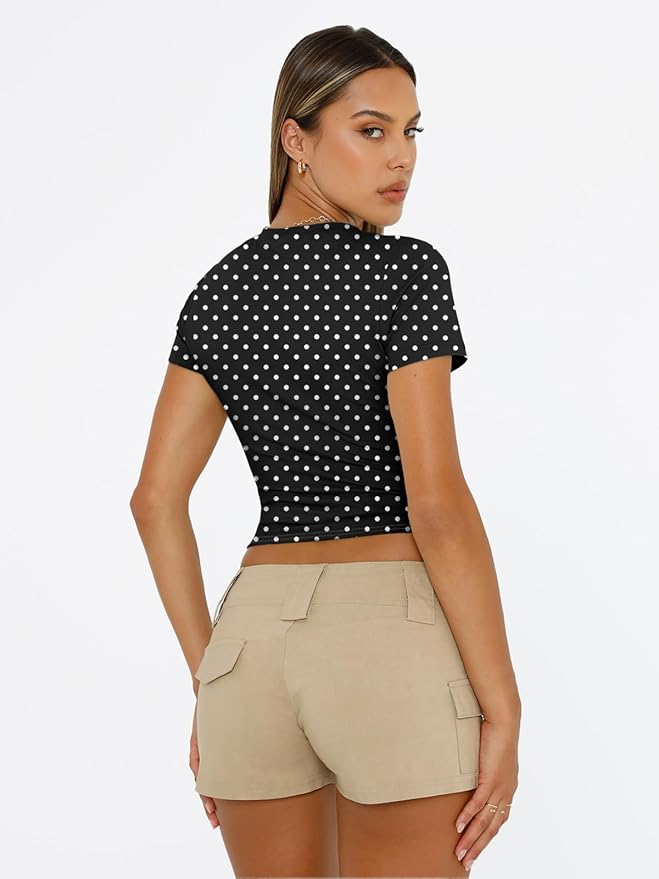 Trendy Queen Womens Short Sleeve T Shirts - Buttery Soft Summer Crop Tops Slim Fit Y2k Basic Tees for Workout