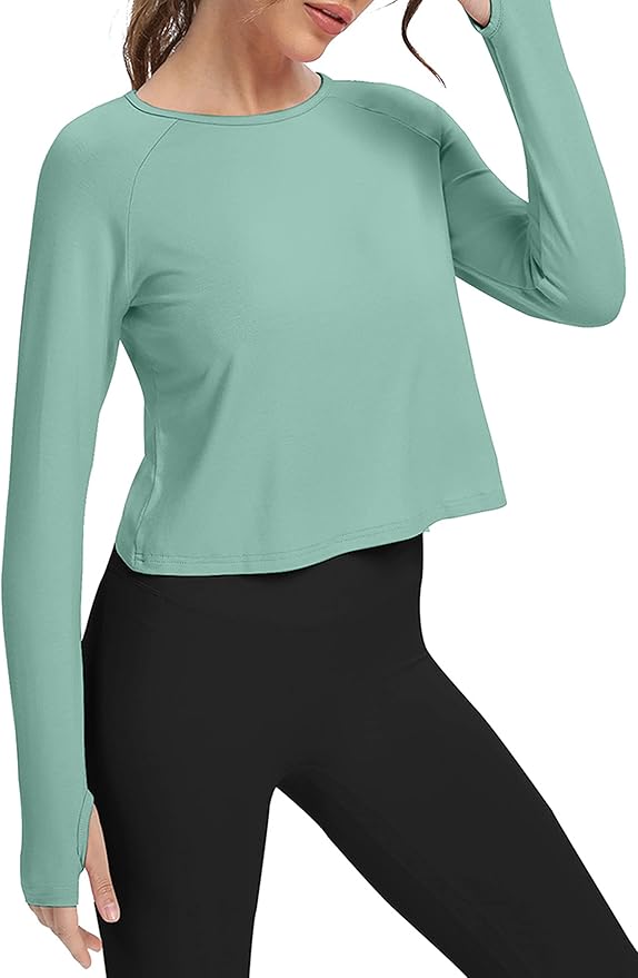Bestisun Long Sleeve Athletic Workout Shirts Sports Yoga Gym Crop Tops for Women