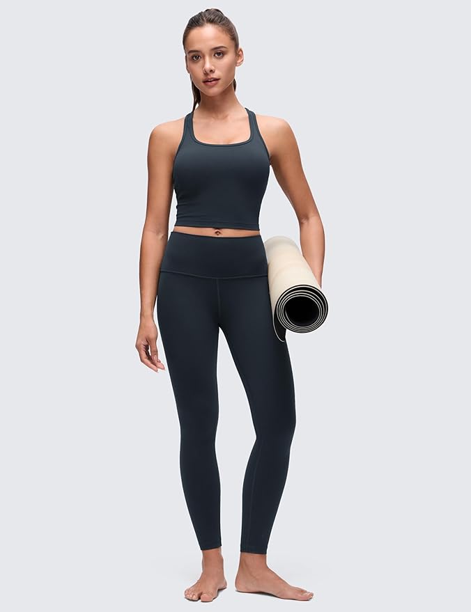 CRZ YOGA Butterluxe Racerback Crop Tank Tops for Women - Padded Y-Back Longline Sports Bras Scoop Neck Workout Yoga
