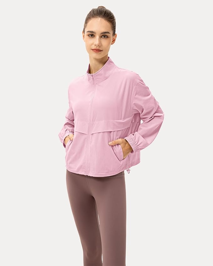 Locachy Women's Lightweight Zip Up Athletic Jacket Stand Collar Windproof Sun Protection Workout Outdoor Jacket
