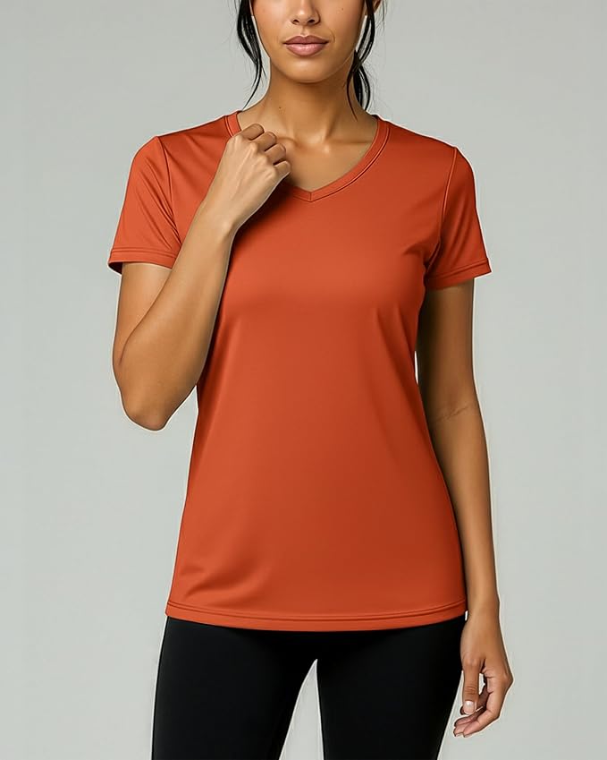 Real Essentials 5 Pack: Women's Dry-Fit Short Sleeve V Neck T Shirt Workout Fitness Yoga Top Tee (Available in Plus Size)
