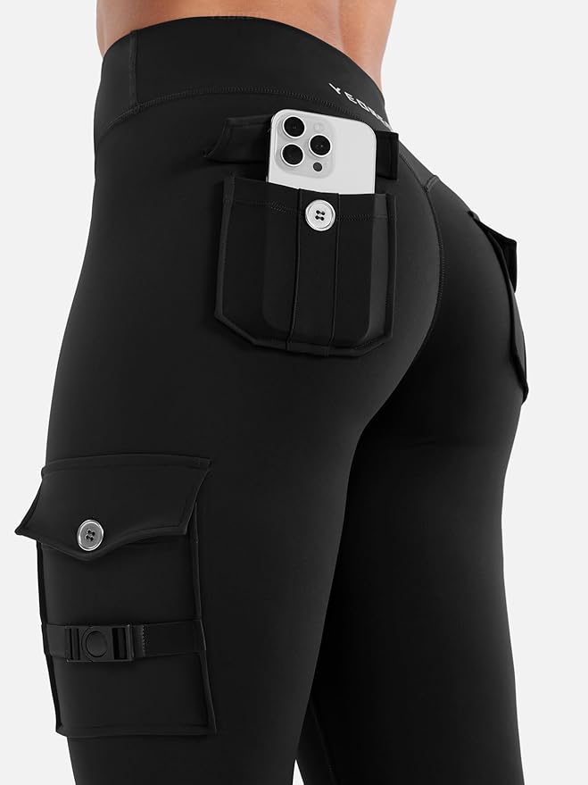 YEOREO CoreFlex Workout Cargo Leggings with Pockets for Women Hidden Scrunch Butt Lifting Leggings Gym Yoga Pants